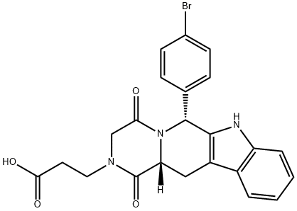 Pyrazino[1',2':1,6]pyrido[3,4-b]indole-2(1H)-propanoic acid, 6-(4-bromophenyl)-3,4,6,7,12,12a-hexahydro-1,4-dioxo-, (6R,12aR)- 化学構造式