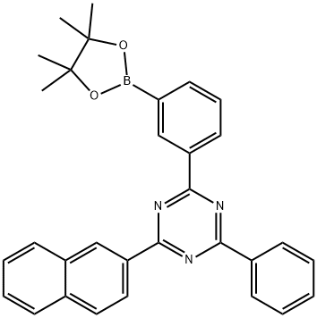 2-(Naphthalen-2-yl)-4-phenyl-6-(3-(4,4,5,5-tetramethyl-1,3,2-dioxaborolan-2-yl)phenyl)-1,3,5-triazine Struktur