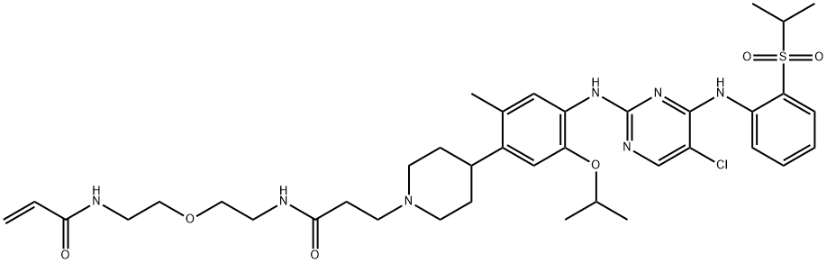 2415537-51-6 1-Piperidinepropanamide, 4-[4-[[5-chloro-4-[[2-[(1-methylethyl)sulfonyl]phenyl]amino]-2-pyrimidinyl]amino]-2-methyl-5-(1-methylethoxy)phenyl]-N-[2-[2-[(1-oxo-2-propen-1-yl)amino]ethoxy]ethyl]-