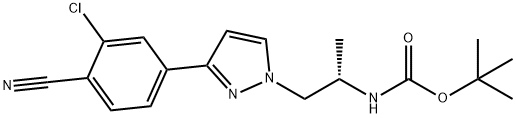 Carbamic acid, N-?[(1S)?-?2-?[3-?(3-?chloro-?4-?cyanophenyl)?-?1H-?pyrazol-?1-?yl]?-?1-?methylethyl]?-?, 1,?1-?dimethylethyl ester 化学構造式