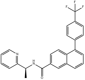 2-Naphthalenecarboxamide, N-[(1S)-1-(2-pyridinyl)ethyl]-5-[4-(trifluoromethyl)phenyl]- Struktur