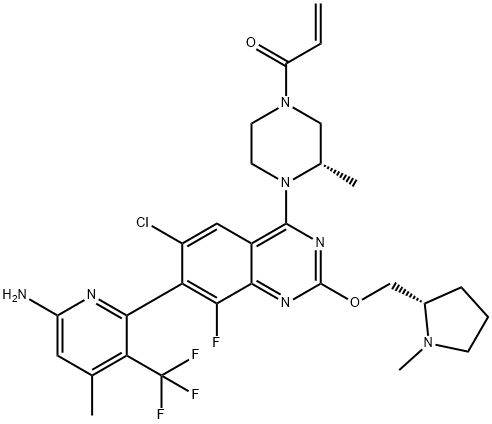 2-Propen-1-one, 1-[(3S)-4-[7-[6-amino-4-methyl-3-(trifluoromethyl)-2-pyridinyl]-6-chloro-8-fluoro-2-[[(2S)-1-methyl-2-pyrrolidinyl]methoxy]-4-quinazolinyl]-3-methyl-1-piperazinyl]-|1-[(3S)-4-[7-[6-AMINO-4-METHYL-3-(TRIFLUOROMETHYL)PYRIDIN-2-YL]-6-CHLORO-8-FLUORO-2-[[(2S)-1-METHYLP