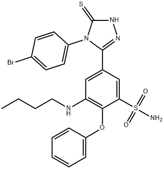 Benzenesulfonamide, 5-[4-(4-bromophenyl)-4,5-dihydro-5-thioxo-1H-1,2,4-triazol-3-yl]-3-(butylamino)-2-phenoxy- Struktur