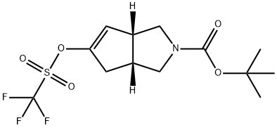 Cyclopenta[c]pyrrole-2(1H)-carboxylic acid, 3,3a,4,6a-tetrahydro-5-[[(trifluoromethyl)sulfonyl]oxy]-, 1,1-dimethylethyl ester, (3aR,6aR)- 化学構造式