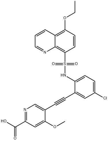 5-[[5-氯-2-(5-乙氧基喹啉-8-磺酰氨基)苯基]乙炔基]-4-甲氧基吡啶-2-甲酸, 2445185-57-7, 结构式