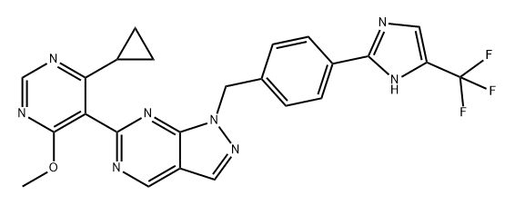 2446480-89-1 1H-Pyrazolo[3,4-d]pyrimidine, 6-(4-cyclopropyl-6-methoxy-5-pyrimidinyl)-1-[[4-[5-(trifluoromethyl)-1H-imidazol-2-yl]phenyl]methyl]-