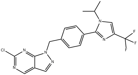 1H-Pyrazolo[3,4-d]pyrimidine, 6-chloro-1-[[4-[1-(1-methylethyl)-4-(trifluoromethyl)-1H-imidazol-2-yl]phenyl]methyl]- Structure