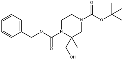 1,4-Piperazinedicarboxylic acid, 2-(hydroxymethyl)-2-methyl-, 4-(1,1-dimethylethyl) 1-(phenylmethyl) ester 结构式