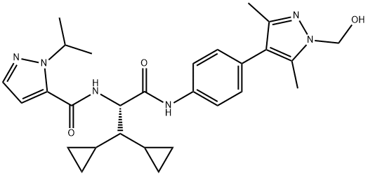 1H-Pyrazole-5-carboxamide, N-[(1S)-2,2-dicyclopropyl-1-[[[4-[1-(hydroxymethyl)-3,5-dimethyl-1H-pyrazol-4-yl]phenyl]amino]carbonyl]ethyl]-1-(1-methylethyl)- Structure