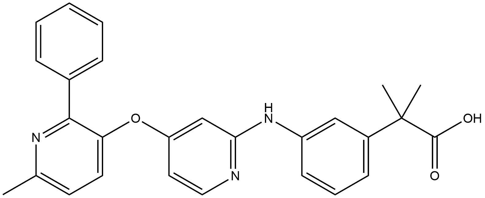 2-methyl-2-(3-((4-((6-methyl-2-phenylpyridin-3-yl)oxy)pyridin-2-yl)amino)phenyl)propanoic acid Structure