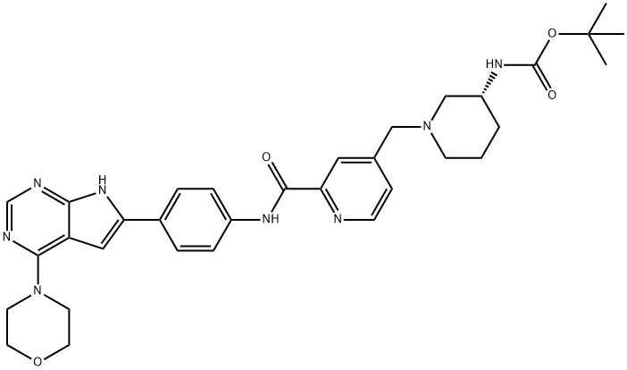 Carbamic acid, N-[(3R)-1-[[2-[[[4-[4-(4-morpholinyl)-7H-pyrrolo[2,3-d]pyrimidin-6-yl]phenyl]amino]carbonyl]-4-pyridinyl]methyl]-3-piperidinyl]-, 1,1-dimethylethyl ester Structure