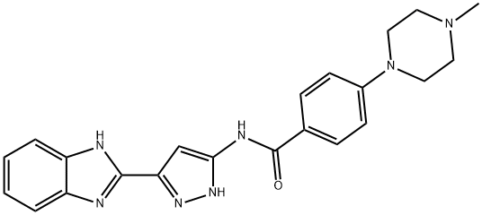 Benzamide, N-[3-(1H-benzimidazol-2-yl)-1H-pyrazol-5-yl]-4-(4-methyl-1-piperazinyl)- Structure