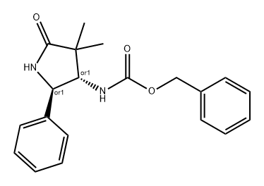 Carbamic acid, N-[(2R,3S)-4,4-dimethyl-5-oxo-2-phenyl-3-pyrrolidinyl]-, phenylmethyl ester, rel- Structure