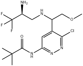 N-[5-[1-[[(2S)-2-Amino-3,3,3-trifluoropropyl]amino]-2-methoxyethyl]-6-chloro-3-pyridazinyl]-2,2-dimethylpropanamide Struktur