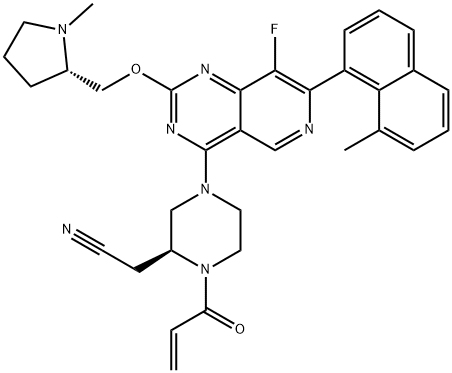 2-Piperazineacetonitrile, 4-[8-fluoro-7-(8-methyl-1-naphthalenyl)-2-[[(2S)-1-methyl-2-pyrrolidinyl]methoxy]pyrido[4,3-d]pyrimidin-4-yl]-1-(1-oxo-2-propen-1-yl)-, (2S)- Struktur