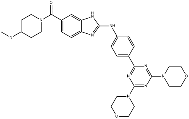 Methanone, [4-(dimethylamino)-1-piperidinyl][2-[[4-(4,6-di-4-morpholinyl-1,3,5-triazin-2-yl)phenyl]amino]-1H-benzimidazol-6-yl]- 结构式