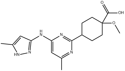 Cyclohexanecarboxylic acid, 1-methoxy-4-[4-methyl-6-[(5-methyl-1H-pyrazol-3-yl)amino]-2-pyrimidinyl]-|1-METHOXY-4-[4-METHYL-6-[(5-METHYL-1H-PYRAZOL-3-YL)AMINO]-2-PYRIMIDINYL]CYCLOHEXANEC
