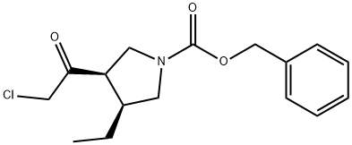 1-Pyrrolidinecarboxylic acid, 3-(2-chloroacetyl)-4-ethyl-, phenylmethyl ester, (3R,4S)- 化学構造式