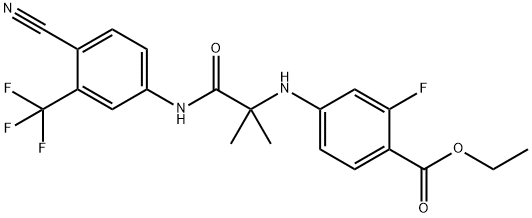 Benzoic acid, 4-[[2-[[4-cyano-3-(trifluoromethyl)phenyl]amino]-1,1-dimethyl-2-oxoethyl]amino]-2-fluoro-, ethyl ester Structure