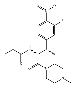 Propanamide, N-[(1R,2S)-2-(3-fluoro-4-nitrophenyl)-1-[(4-methyl-1-piperazinyl)carbonyl]propyl]- Structure