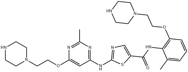 5-Thiazolecarboxamide, N-[2-methyl-6-[2-(1-piperazinyl)ethoxy]phenyl]-2-[[2-methyl-6-[2-(1-piperazinyl)ethoxy]-4-pyrimidinyl]amino]- Struktur