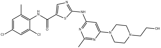 5-Thiazolecarboxamide, N-(2,4-dichloro-6-methylphenyl)-2-[[6-[4-(2-hydroxyethyl)-1-piperazinyl]-2-methyl-4-pyrimidinyl]amino]- Struktur