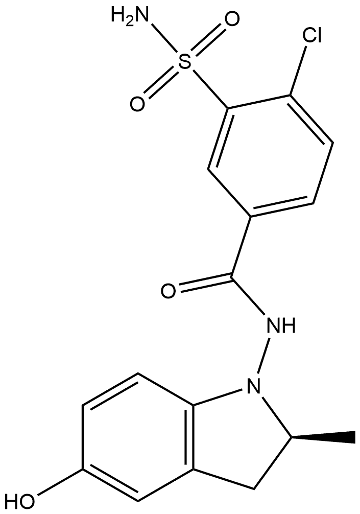 3-(Aminosulfonyl)-4-chloro-N-[(2S)-2,3-dihydro-5-hydroxy-2-methyl-1H-indol-1-yl]benzamide Struktur