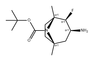 8-Azabicyclo[3.2.1]octane-8-carboxylic acid, 3-amino-2-fluoro-1,5-dimethyl-, 1,1-dimethylethyl ester, (1R,2S,3S,5S)-rel- Struktur