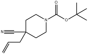 1-Piperidinecarboxylic acid, 4-cyano-4-(2-propen-1-yl)-, 1,1-dimethylethyl ester 化学構造式