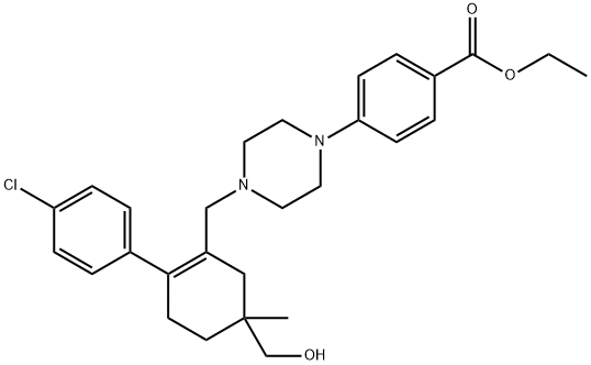 Benzoic acid, 4-[4-[[2-(4-chlorophenyl)-5-(hydroxymethyl)-5-methyl-1-cyclohexen-1-yl]methyl]-1-piperazinyl]-, ethyl ester Structure