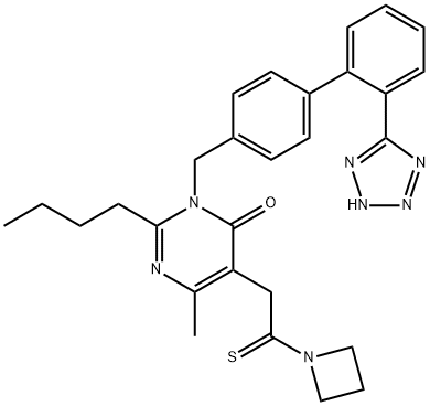 4(3H)-Pyrimidinone, 5-[2-(1-azetidinyl)-2-thioxoethyl]-2-butyl-6-methyl-3-[[2'-(2H-tetrazol-5-yl)[1,1'-biphenyl]-4-yl]methyl]-,247257-55-2,结构式