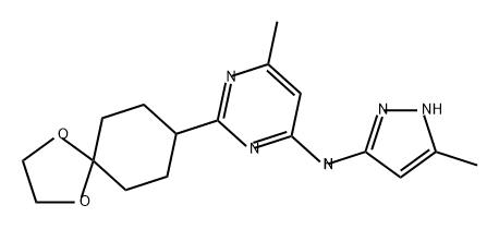 4-Pyrimidinamine, 2-(1,4-dioxaspiro[4.5]dec-8-yl)-6-methyl-N-(5-methyl-1H-pyrazol-3-yl)- 化学構造式