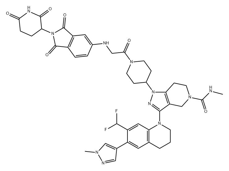5H-Pyrazolo[4,3-c]pyridine-5-carboxamide, 3-[7-(difluoromethyl)-3,4-dihydro-6-(1-methyl-1H-pyrazol-4-yl)-1(2H)-quinolinyl]-1-[1-[2-[[2-(2,6-dioxo-3-piperidinyl)-2,3-dihydro-1,3-dioxo-1H-isoindol-5-yl]amino]acetyl]-4-piperidinyl]-1,4,6,7-tetrahydro-N-methyl- Structure
