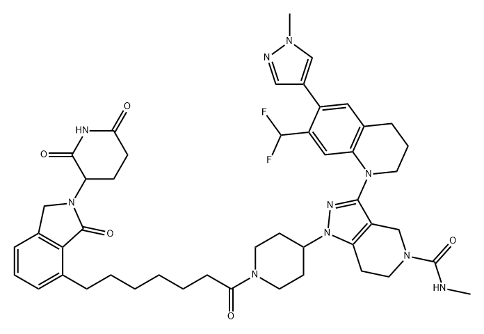 5H-Pyrazolo[4,3-c]pyridine-5-carboxamide, 3-[7-(difluoromethyl)-3,4-dihydro-6-(1-methyl-1H-pyrazol-4-yl)-1(2H)-quinolinyl]-1-[1-[7-[2-(2,6-dioxo-3-piperidinyl)-2,3-dihydro-3-oxo-1H-isoindol-4-yl]-1-oxoheptyl]-4-piperidinyl]-1,4,6,7-tetrahydro-N-methyl-|