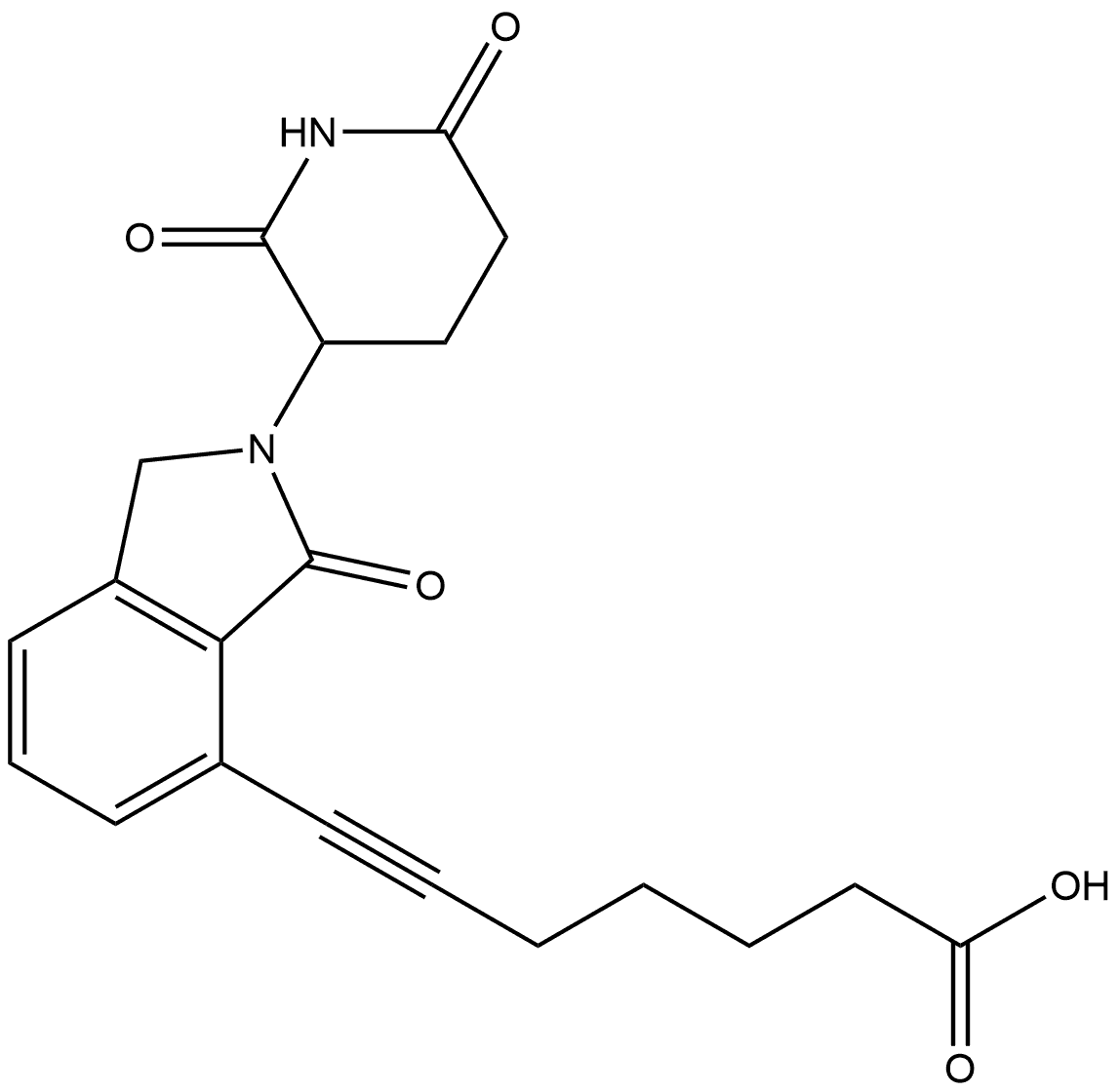 7-[2-(2,6-Dioxo-3-piperidinyl)-2,3-dihydro-3-oxo-1H-isoindol-4-yl]-6-heptynoic acid (ACI) 化学構造式