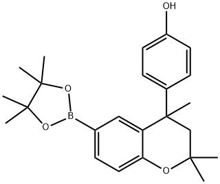 4-(2,2,4-Trimethyl-6-(4,4,5,5-tetramethyl-1,3,2-dioxaborolan-2-yl)chroman-4-yl)phenol 结构式