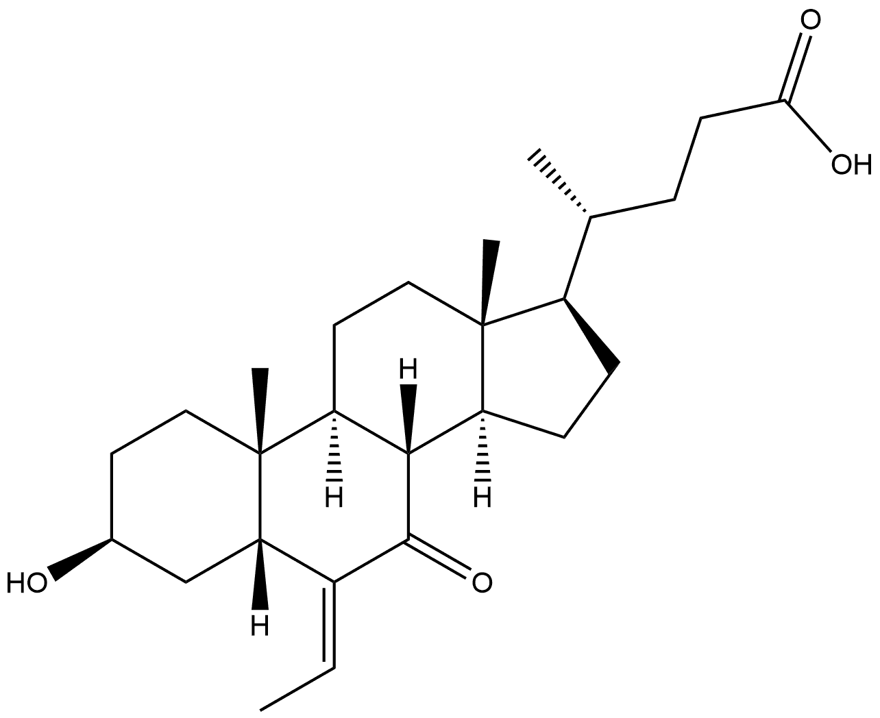 Cholan-24-oic acid, 6-ethylidene-3-hydroxy-7-oxo-, (3β,5β,6E)- Structure