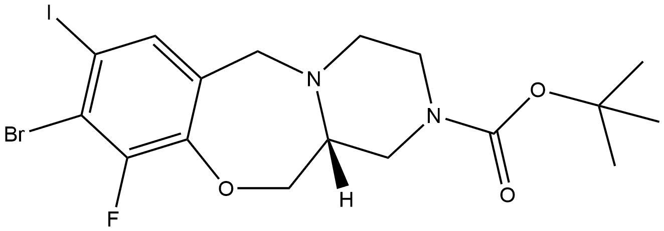 1,1-Dimethylethyl (12aR)-9-bromo-10-fluoro-3,4,12,12a-tetrahydro-8-iodo-6H-pyrazino[2,1-c][1,4]benzoxazepine-2(1H)-carboxylate Structure