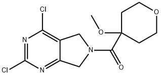 (2,4-dichloro-5,7-dihydropyrrolo[3,4-d]pyrimidin-6-yl)-(4-methoxytetrahydropyran-4-yl)methanone Struktur