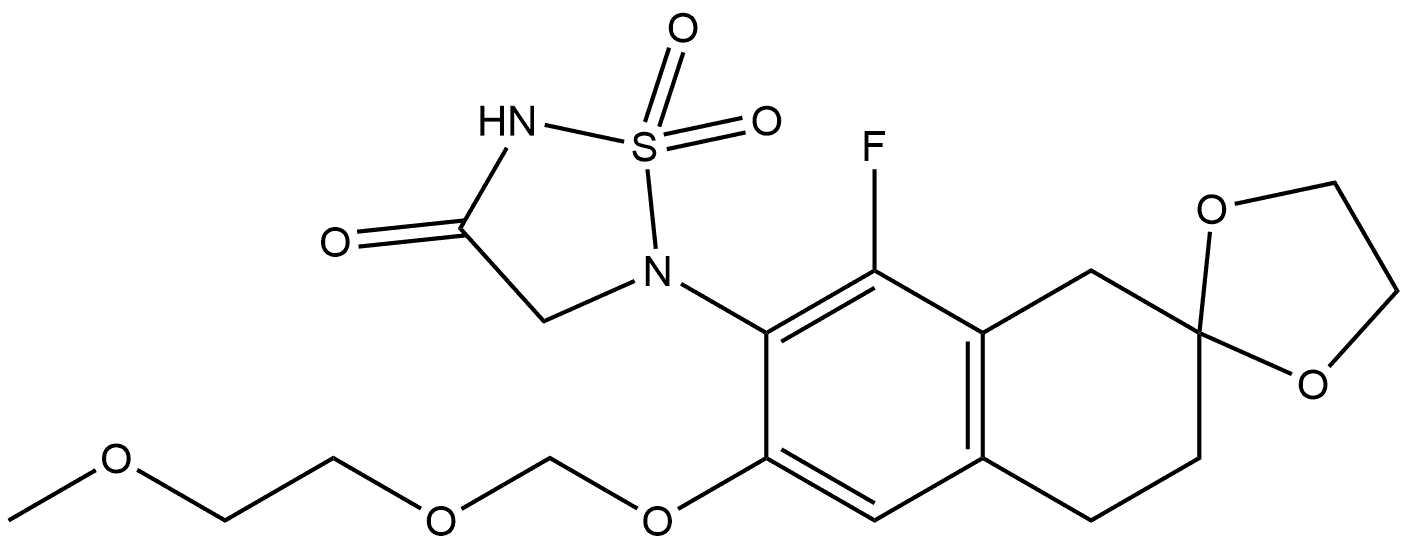 1,2,5-Thiadiazolidin-3-one, 5-[8'-fluoro-3',4'-dihydro-6'-[(2-methoxyethoxy)methoxy]spiro[1,3-dioxolane-2,2'(1'H)-naphthalen]-7'-yl]-, 1,1-dioxide Structure