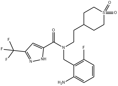 2490276-04-3 1H-Pyrazole-5-carboxamide, N-[(2-amino-6-fluorophenyl)methyl]-N-[2-(tetrahydro-1,1-dioxido-2H-thiopyran-4-yl)ethyl]-3-(trifluoromethyl)-