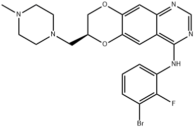 (7S)-N-(3-Bromo-2-fluorophenyl)-7,8-dihydro-7-[(4-methyl-1-piperazinyl)methyl][1,4]dioxino[2,3-g]quinazolin-4-amine,2490431-16-6,结构式
