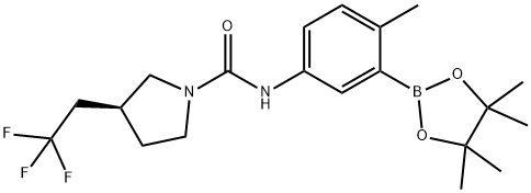 1-Pyrrolidinecarboxamide, N-[4-methyl-3-(4,4,5,5-tetramethyl-1,3,2-dioxaborolan-2-yl)phenyl]-3-(2,2,2-trifluoroethyl)-, (3S)- Structure