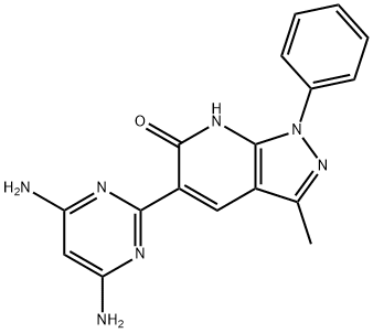 6H-Pyrazolo[3,4-b]pyridin-6-one, 5-(4,6-diamino-2-pyrimidinyl)-1,7-dihydro-3-methyl-1-phenyl- 化学構造式