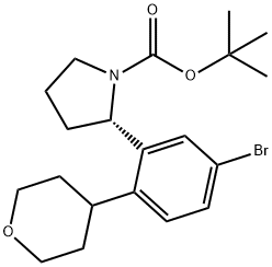 1-Pyrrolidinecarboxylic acid, 2-[5-bromo-2-(tetrahydro-2H-pyran-4-yl)phenyl]-, 1,1-dimethylethyl ester, (2S)- Structure