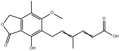 2,4-Hexadienoic acid, 6-(1,3-dihydro-4-hydroxy-6-methoxy-7-methyl-3-oxo-5-isobenzofuranyl)-4-methyl- Structure