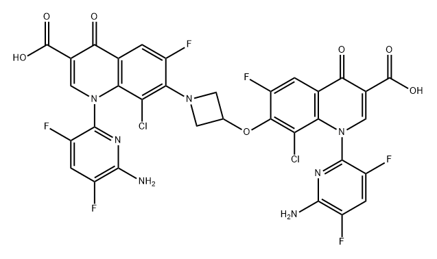 3-Quinolinecarboxylic acid, 1-(6-amino-3,5-difluoro-2-pyridinyl)-7-[[1-[1-(6-amino-3,5-difluoro-2-pyridinyl)-3-carboxy-8-chloro-6-fluoro-1,4-dihydro-4-oxo-7-quinolinyl]-3-azetidinyl]oxy]-8-chloro-6-fluoro-1,4-dihydro-4-oxo- Struktur