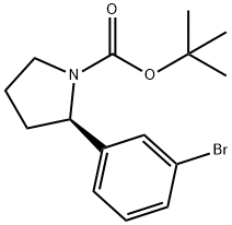 1-Pyrrolidinecarboxylic acid, 2-(3-bromophenyl)-, 1,1-dimethylethyl ester, (2R)- 化学構造式