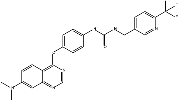 Urea, N-[4-[[7-(dimethylamino)-4-quinazolinyl]oxy]phenyl]-N'-[[6-(trifluoromethyl)-3-pyridinyl]methyl]- 化学構造式
