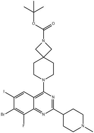 2,7-Diazaspiro[3.5]nonane-2-carboxylic acid, 7-[7-bromo-8-fluoro-6-iodo-2-(1-methyl-4-piperidinyl)-4-quinazolinyl]-, 1,1-dimethylethyl ester,2508135-70-2,结构式